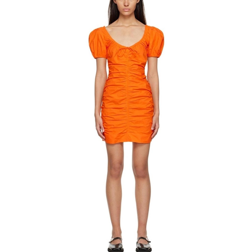 GANNI gathered u-neck minidress orange - Size S - 36